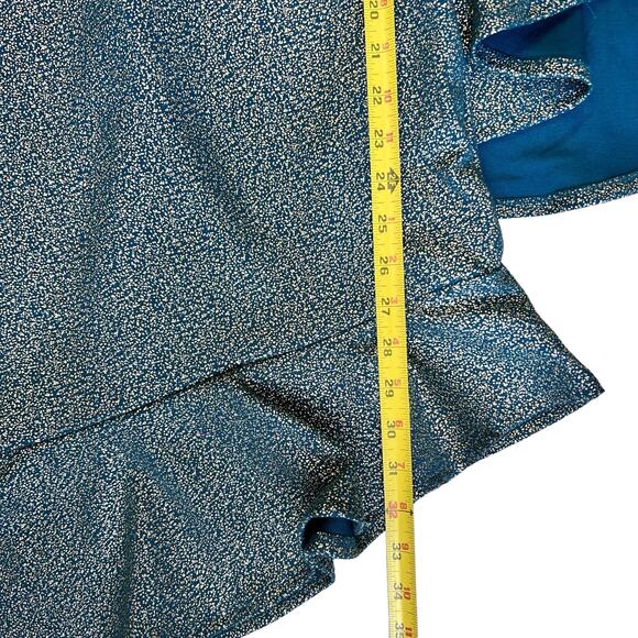Venus Party Dress Medium Teal & Metallic Gold Asymmetrical Flare Sleeve Holiday - Picture 9 of 16